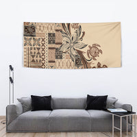 Talofa Samoa Mamanu Siapo Mix Malu Tapestry Classic Beige Frangipani and Turtles