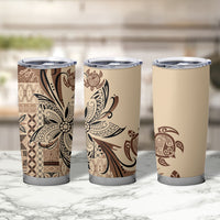 Talofa Samoa Mamanu Siapo Mix Malu Tumbler Cup Classic Beige Frangipani and Turtles LT7 - Polynesian Pride