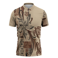 Talofa Samoa Mamanu Siapo Mix Malu Zipper Polo Shirt Classic Beige Frangipani and Turtles LT7 Beige - Polynesian Pride