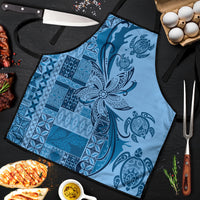 Talofa Samoa Mamanu Siapo Mix Malu Apron Cool Blue Frangipani and Turtles
