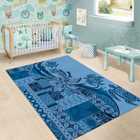 Talofa Samoa Mamanu Siapo Mix Malu Area Rug Cool Blue Frangipani and Turtles