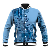 Talofa Samoa Mamanu Siapo Mix Malu Baseball Jacket Cool Blue Frangipani and Turtles