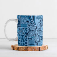 Talofa Samoa Mamanu Siapo Mix Malu Ceramic Mug Cool Blue Frangipani and Turtles