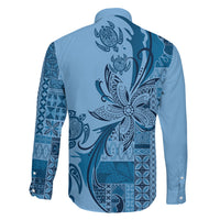 Talofa Samoa Mamanu Siapo Mix Malu Family Matching Off Shoulder Short Dress and Hawaiian Shirt Cool Blue Frangipani and Turtles