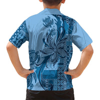 Talofa Samoa Mamanu Siapo Mix Malu Family Matching Puletasi and Hawaiian Shirt Cool Blue Frangipani and Turtles