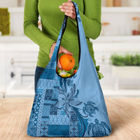 Talofa Samoa Mamanu Siapo Mix Malu Grocery Bag Cool Blue Frangipani and Turtles LT7 - Polynesian Pride