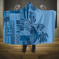 Talofa Samoa Mamanu Siapo Mix Malu Hooded Blanket Cool Blue Frangipani and Turtles LT7 - Polynesian Pride