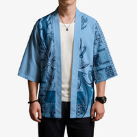 Talofa Samoa Mamanu Siapo Mix Malu Kimono Cool Blue Frangipani and Turtles