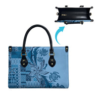 Talofa Samoa Mamanu Siapo Mix Malu Leather Bag Cool Blue Frangipani and Turtles