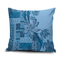 Talofa Samoa Mamanu Siapo Mix Malu Pillow Cover Cool Blue Frangipani and Turtles LT7 Blue - Polynesian Pride