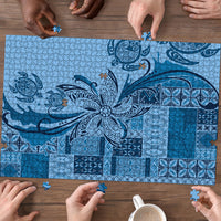 Talofa Samoa Mamanu Siapo Mix Malu Puzzle Cool Blue Frangipani and Turtles