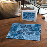 Talofa Samoa Mamanu Siapo Mix Malu Puzzle Cool Blue Frangipani and Turtles