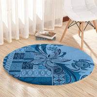 Talofa Samoa Mamanu Siapo Mix Malu Round Carpet Cool Blue Frangipani and Turtles
