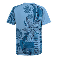 Talofa Samoa Mamanu Siapo Mix Malu Rugby Jersey Cool Blue Frangipani and Turtles LT7 - Polynesian Pride