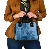 Talofa Samoa Mamanu Siapo Mix Malu Shoulder Handbag Cool Blue Frangipani and Turtles LT7 - Polynesian Pride