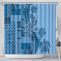 Talofa Samoa Mamanu Siapo Mix Malu Shower Curtain Cool Blue Frangipani and Turtles LT7 - Polynesian Pride