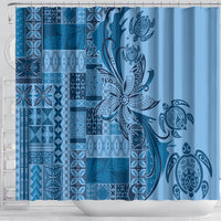 Talofa Samoa Mamanu Siapo Mix Malu Shower Curtain Cool Blue Frangipani and Turtles LT7 - Polynesian Pride