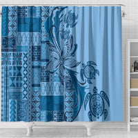 Talofa Samoa Mamanu Siapo Mix Malu Shower Curtain Cool Blue Frangipani and Turtles LT7 - Polynesian Pride
