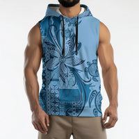 Talofa Samoa Mamanu Siapo Mix Malu Sleeveless Hoodie Cool Blue Frangipani and Turtles LT7 - Polynesian Pride