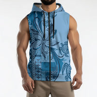Talofa Samoa Mamanu Siapo Mix Malu Sleeveless Zip Hoodie Cool Blue Frangipani and Turtles LT7 - Polynesian Pride