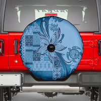 Talofa Samoa Mamanu Siapo Mix Malu Spare Tire Cover Cool Blue Frangipani and Turtles