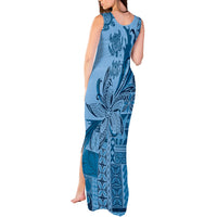 Talofa Samoa Mamanu Siapo Mix Malu Tank Maxi Dress Cool Blue Frangipani and Turtles LT7 - Polynesian Pride
