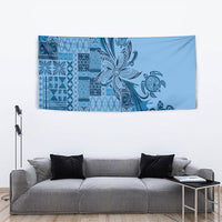 Talofa Samoa Mamanu Siapo Mix Malu Tapestry Cool Blue Frangipani and Turtles