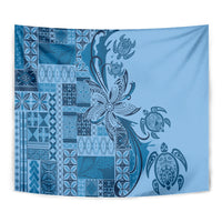 Talofa Samoa Mamanu Siapo Mix Malu Tapestry Cool Blue Frangipani and Turtles