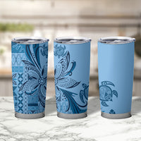 Talofa Samoa Mamanu Siapo Mix Malu Tumbler Cup Cool Blue Frangipani and Turtles