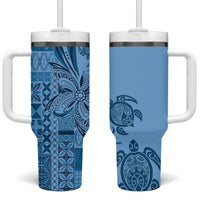 Talofa Samoa Mamanu Siapo Mix Malu Tumbler With Handle Cool Blue Frangipani and Turtles
