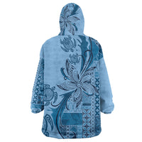 Talofa Samoa Mamanu Siapo Mix Malu Wearable Blanket Hoodie Cool Blue Frangipani and Turtles LT7 - Polynesian Pride