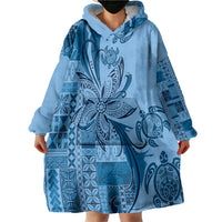 Talofa Samoa Mamanu Siapo Mix Malu Wearable Blanket Hoodie Cool Blue Frangipani and Turtles LT7 - Polynesian Pride