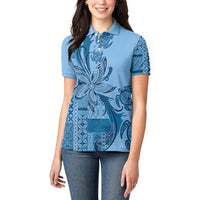 Talofa Samoa Mamanu Siapo Mix Malu Women Polo Shirt Cool Blue Frangipani and Turtles LT7 - Polynesian Pride