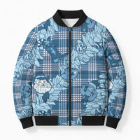 Blue Palaka Hawaii Cowboy Christmas Bomber Puffer Jacket Paniolo Mix Maile Lei - Polynesian Pride