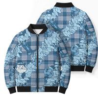 Blue Palaka Hawaii Cowboy Christmas Bomber Puffer Jacket Paniolo Mix Maile Lei - Polynesian Pride