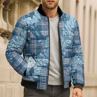 Blue Palaka Hawaii Cowboy Christmas Bomber Puffer Jacket Paniolo Mix Maile Lei - Polynesian Pride