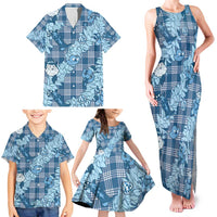 Blue Palaka Hawaii Cowboy Christmas Family Matching Tank Maxi Dress and Hawaiian Shirt Paniolo Mix Maile Lei - Polynesian Pride