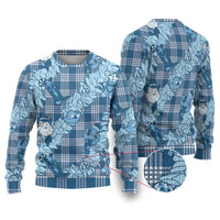 Blue Palaka Hawaii Cowboy Christmas Ugly Christmas Sweater Paniolo Mix Maile Lei - Polynesian Pride