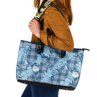 Blue Palaka Hawaii Cowboy Christmas Leather Tote Bag Paniolo Mix Maile Lei LT7 Blue - Polynesian Pride