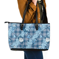 Blue Palaka Hawaii Cowboy Christmas Leather Tote Bag Paniolo Mix Maile Lei LT7 - Polynesian Pride