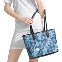 Blue Palaka Hawaii Cowboy Christmas Leather Tote Bag Paniolo Mix Maile Lei LT7 - Polynesian Pride