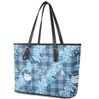 Blue Palaka Hawaii Cowboy Christmas Leather Tote Bag Paniolo Mix Maile Lei LT7 - Polynesian Pride