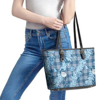 Blue Palaka Hawaii Cowboy Christmas Leather Tote Bag Paniolo Mix Maile Lei LT7 - Polynesian Pride