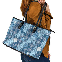 Blue Palaka Hawaii Cowboy Christmas Leather Tote Bag Paniolo Mix Maile Lei LT7 - Polynesian Pride