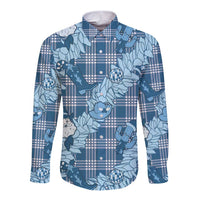 Blue Palaka Hawaii Cowboy Christmas Long Sleeve Button Shirt Paniolo Mix Maile Lei LT7 Unisex Blue - Polynesian Pride
