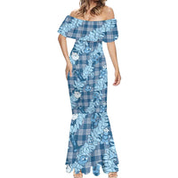 Blue Palaka Hawaii Cowboy Christmas Mermaid Dress Paniolo Mix Maile Lei - Polynesian Pride