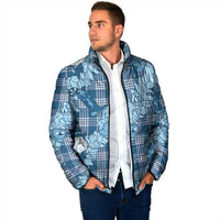Blue Palaka Hawaii Cowboy Christmas Padded Jacket Paniolo Mix Maile Lei - Polynesian Pride