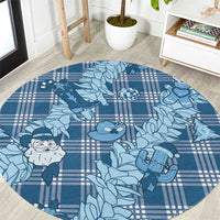 Blue Palaka Hawaii Cowboy Christmas Round Carpet Paniolo Mix Maile Lei - Polynesian Pride