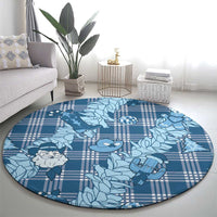 Blue Palaka Hawaii Cowboy Christmas Round Carpet Paniolo Mix Maile Lei - Polynesian Pride