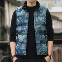 Blue Palaka Hawaii Cowboy Christmas Sleeveless Puffer Jacket Paniolo Mix Maile Lei - Polynesian Pride